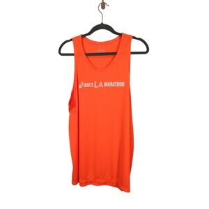 Asics LA Marathon Mens Tank Top Running Sleeveless Activewear Neon Orange- Large